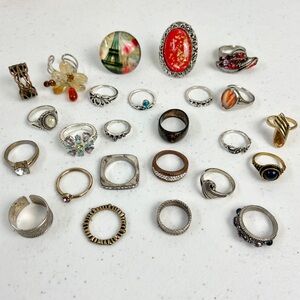 Vintage & Modern Ring Lot Multiple Sizes Wearable Costume Jewelry - 25 Rings